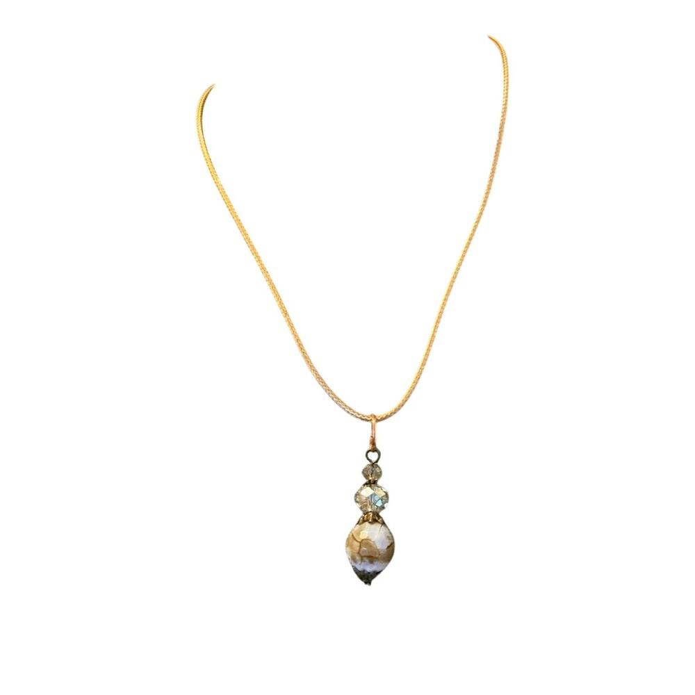 brown and white glass pendant necklace